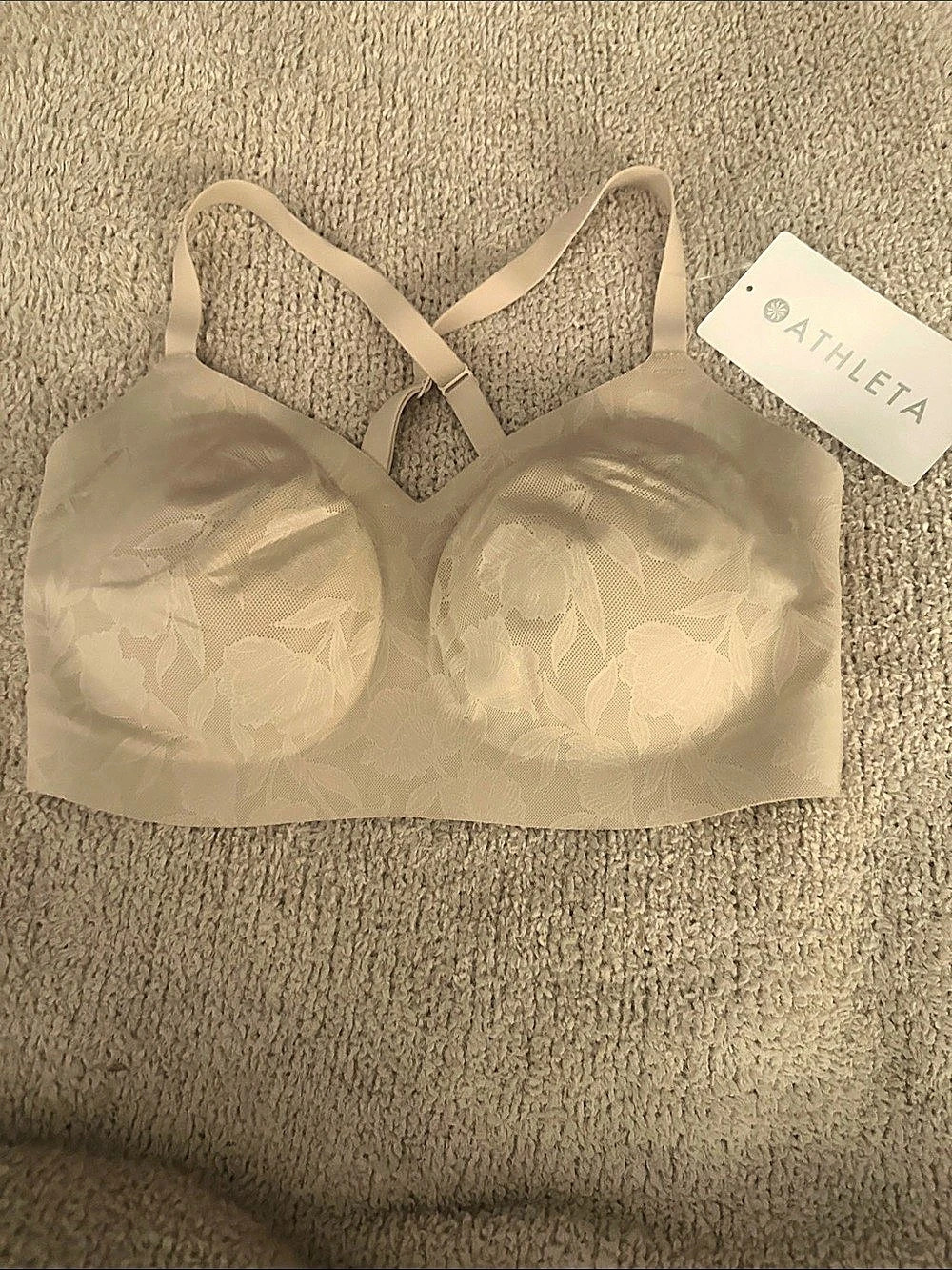 Athleta Ritual Lace Adjustable Bra Floral Bra in Cream Size Medium NWT